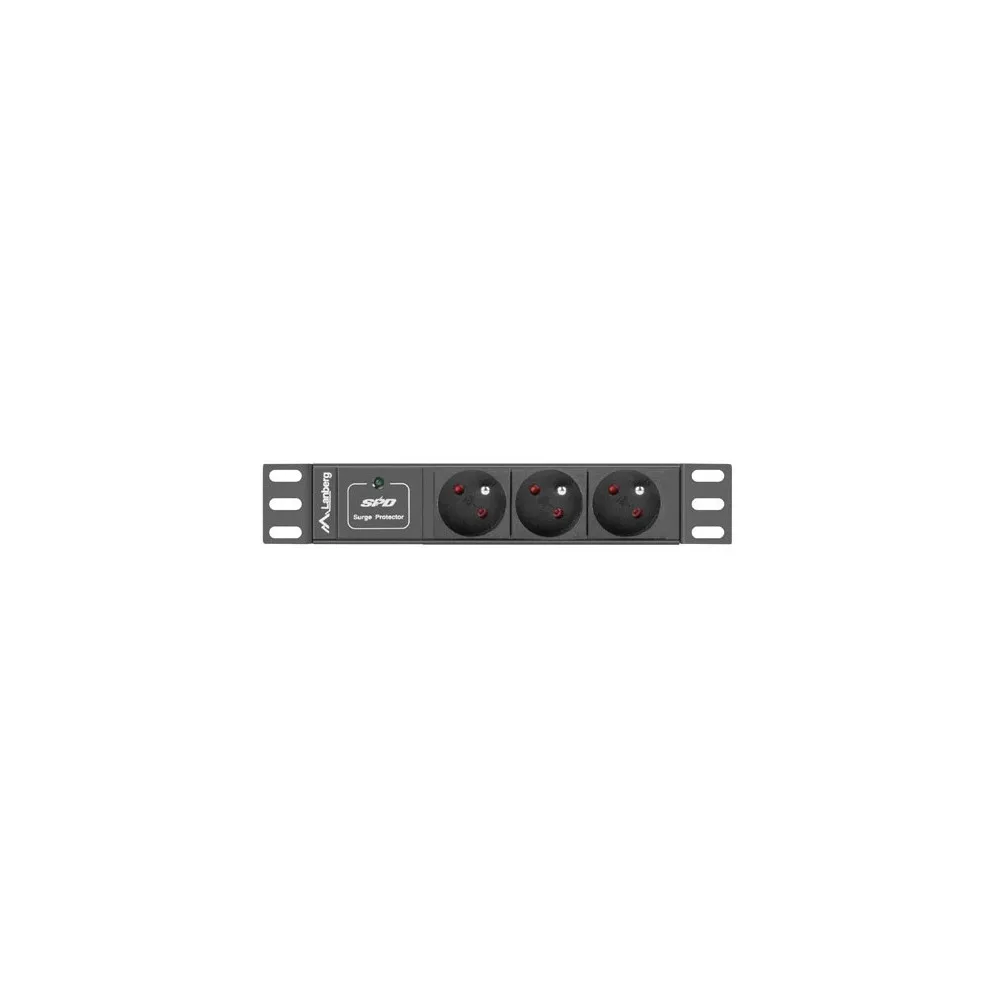 Listwa zasilająca Rack PDU Lanberg PDU-03E-0200-IEC-BK - do szaf 10", 1U, 3 gniazda "francuskie" (NF C 61-314), przewód 2m
