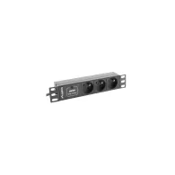 Listwa zasilająca Rack PDU Lanberg PDU-03E-0200-IEC-BK - do szaf 10", 1U, 3 gniazda "francuskie" (NF C 61-314), przewód 2m