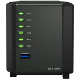 Serwer NAS Synology Desktop J DS419SLIM - Tower/Marvell Armada 385 88F6820/512 MB RAM/4 wnęki/hot-swap/2 lata Carry-in