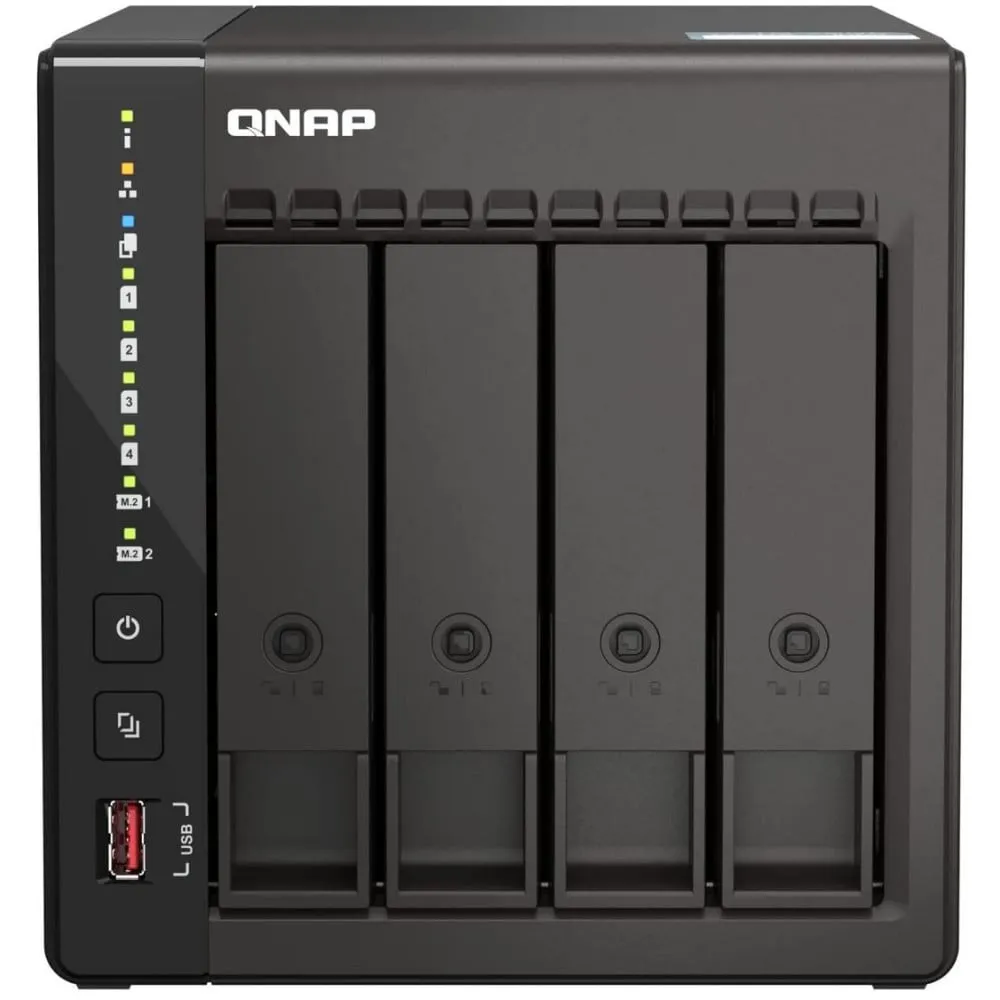 Serwer NAS QNAP Tower TS-453E-LK, Tower, Intel Celeron J6412, 8GB RAM, 16TB, 2TB cache, 4 wnęki, 2 x M.2, hot-swap, 3 lata Carry