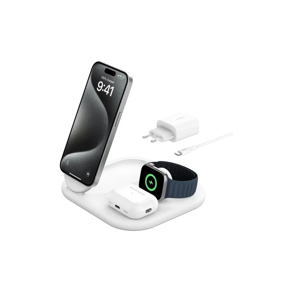 Ładowarka indukcyjna Belkin BoostCharge 3-in-1 Magnetic Foldable Wireless Charger with Qi2 15W WIZ029VFWH - Biała