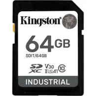 Karta pamięci Kingston SD 64GB Industrial SDIT/64GB - 100|80MB|s, Class 10, UHS-I, U3, V30, A1, Czarna