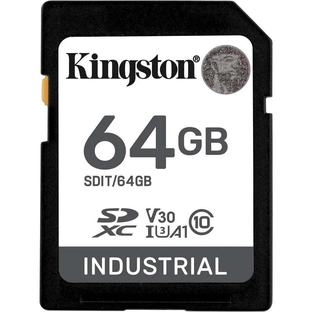 Karta pamięci Kingston SD 64GB Industrial SDIT/64GB - 100|80MB|s, Class 10, UHS-I, U3, V30, A1, Czarna Karta pamięci Kingston SD 64GB Industrial SDIT/64GB - 100|80MB|s, Class 10, UHS-I, U3, V30, A1, Czarna
