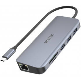 Stacja dokująca Unitek uHUB N9+ 9-in-1 USB-C D1026B - 100w, 3xUSB-A, 1xHDMI, 1xVGA, 1xRJ45, 1xSD, 1xMicro SD, Szary - zdjęcie 3