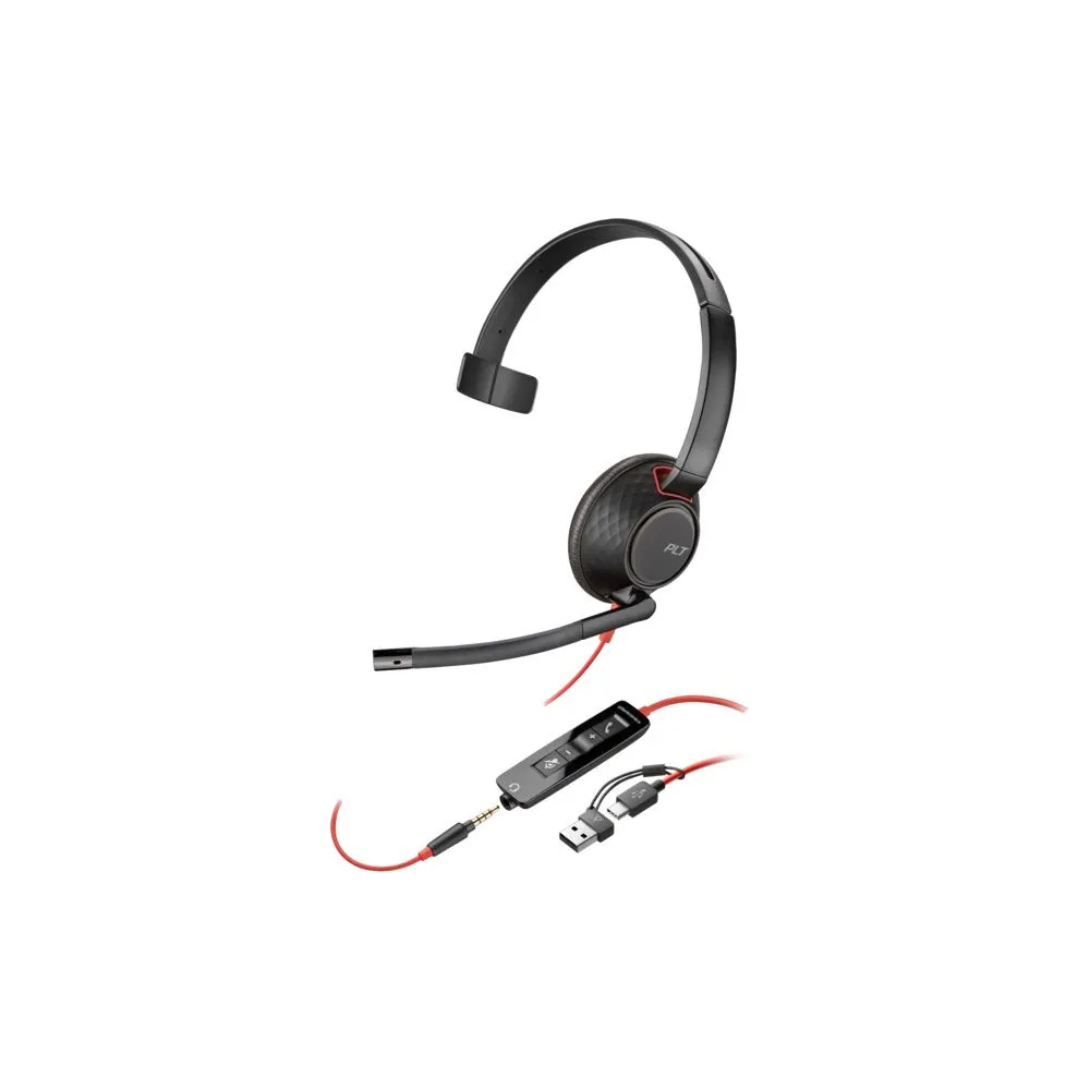Słuchawka nauszna Poly Blackwire 5210 Monaural USB-C Headset +3.5mm Plug +USB-C/A Adapter 8X230AA