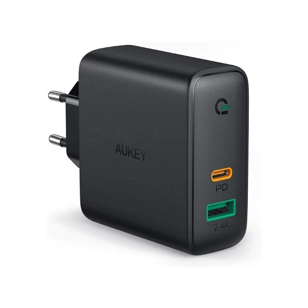 Ładowarka sieciowa AUKEY PA-D3 60W - 1x USB-A, 1x USB-C, Power Delivery 5.4A 60W, Czarna