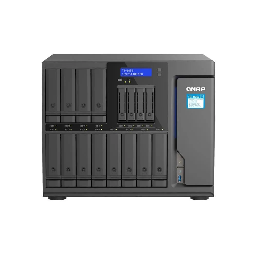 Serwer NAS QNAP Tower TS-1655-YUJM, Tower, Intel Atom C5125, 128GB RAM, 48TB, 12 wnęk, 2 x M.2, hot-swap, 3 lata Carry-in | Skle