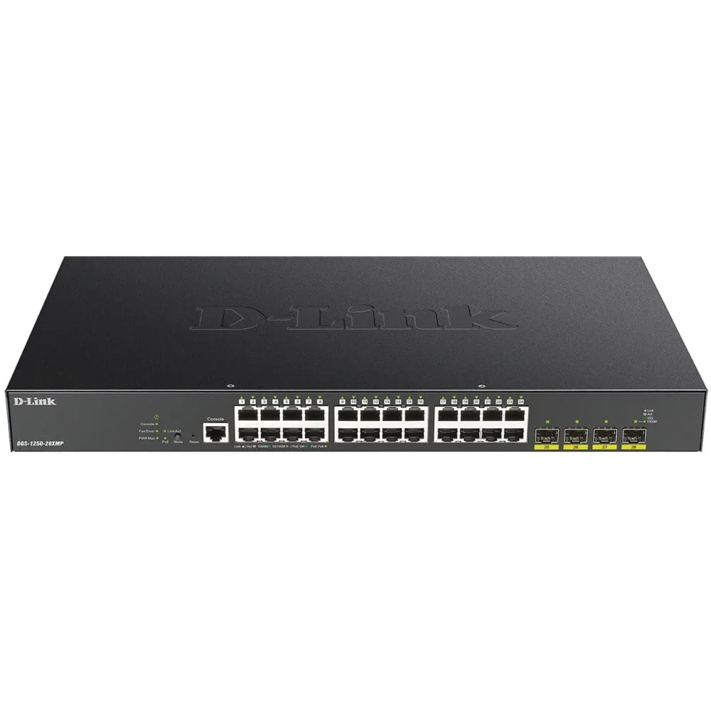 Switch zarządzalny D-Link DGS-1250-28XMP/E, 24x 100|1000Mbps RJ45, 4x 10Gbps SFP+, POE+ 370W | Sklep ITnes.pl, IT for BUSINESS