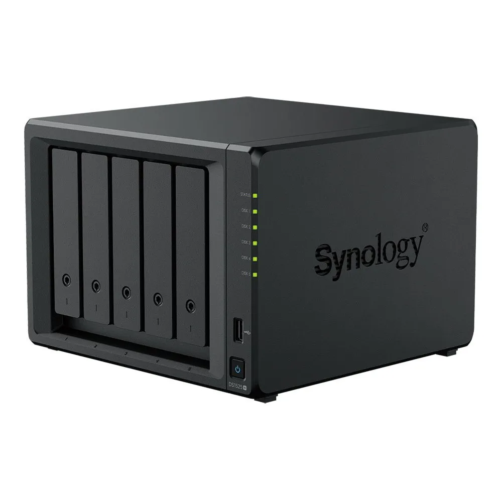 Zdjęcie produktu Serwer NAS Synology DiskStation DS1525+ - Desktop/AMD Ryzen V1500B/8 GB RAM/2 x M.2/3 lata Carry-in