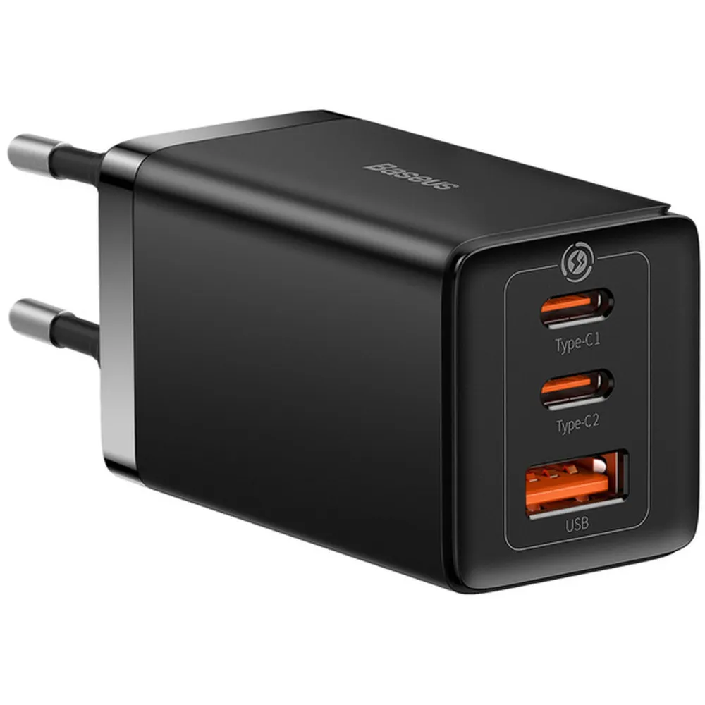 Ładowarka sieciowa Baseus GaN 5 Pro Fast Charger CCGP120201 65W - 1x USB-A, 2x USB-C, PD 3.0, QC 4.0, kabel USB-C, Czarna