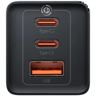 Ładowarka sieciowa Baseus GaN 5 Pro Fast Charger CCGP120201 65W - 1x USB-A, 2x USB-C, PD 3.0, QC 4.0, kabel USB-C, Czarna