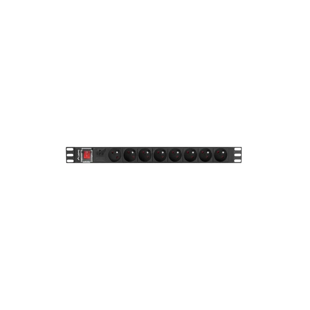 Listwa zasilająca Rack PDU Lanberg PDU-08E-0200-BK - 1U, 8 gniazd "francuskich", przewód 2m
