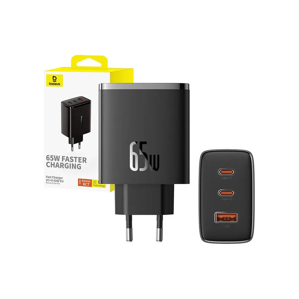 Ładowarka sieciowa Baseus GaN5 Cube Pro 65W P10152301113-00 - 1x USB-A, 2x USB-C, Czarna