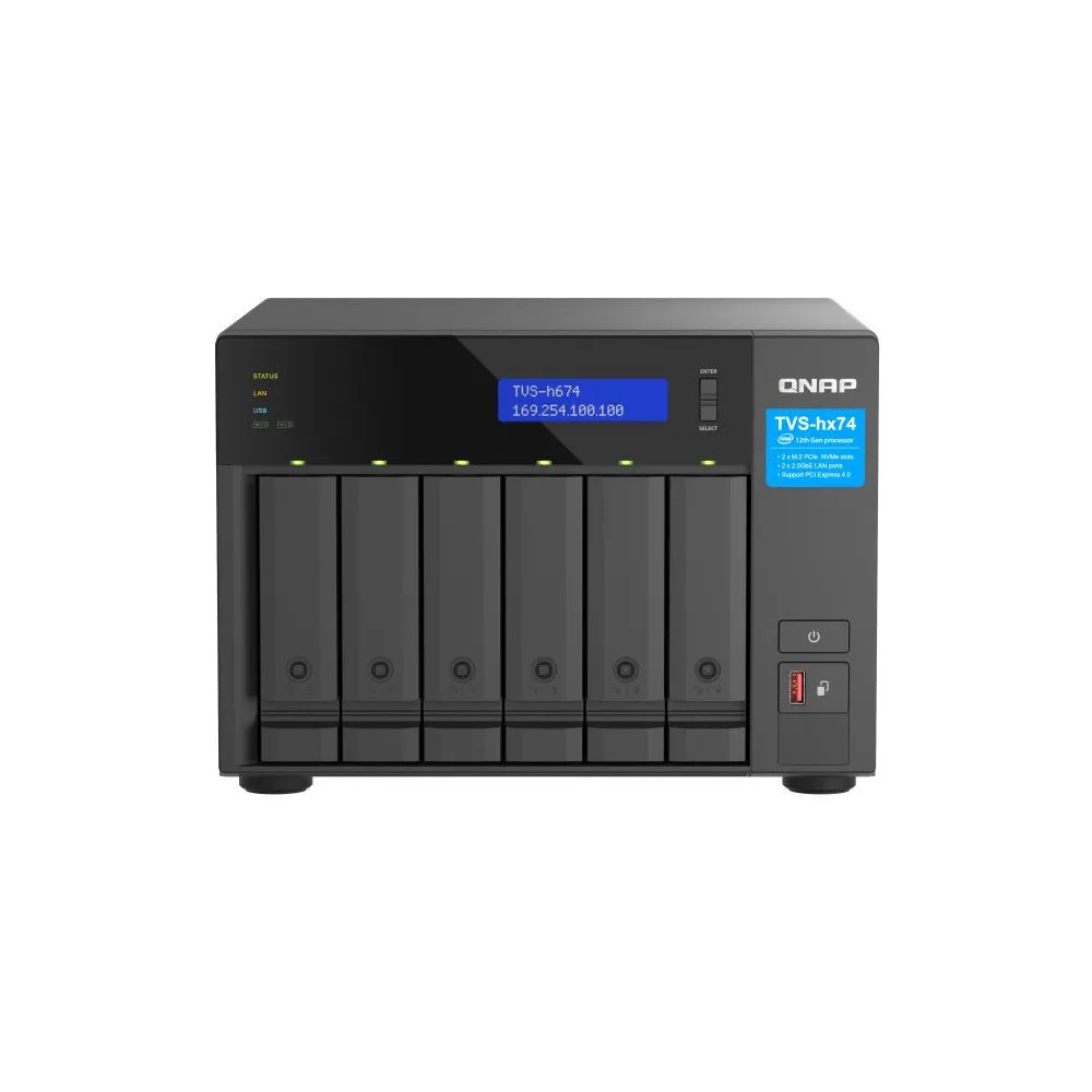 Serwer NAS QNAP Tower TVS-H674-I5-WS, Tower, Intel Core i5-12400, 32GB RAM, 48TB, 6 wnęk, 2 x M.2, hot-swap, 3 lata Carry-in | S