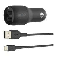 Ładowarka samochodowa Belkin Dual 24W + USB-C Cable CCE001BT1MBK - 1m, Czarna | Sklep ITnes.pl - IT for BUSINESS