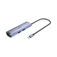 Replikator portów Unitek 6in1 Multiport H1112F - USB-C 100W, 3x USB-A, 1x HDMI, 1x RJ45, Szary