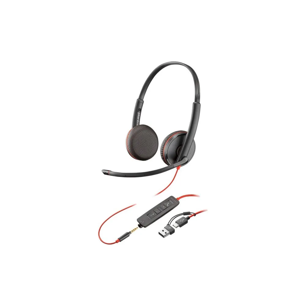 Słuchawki nauszne Poly Blackwire 3225 Stereo USB-C Headset +3.5mm Plug +USB-C/A Adapter (Bulk) 8X229A6