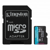 Karta Kingston microSD 64GB Canvas Go Plus 170/70MB/s + adapter SDCG3/64GB - Czarna, Niebieska