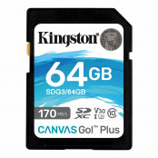 Karta Kingston microSD 64GB Canvas Go Plus 170/70MB/s CL10 U3 V30 SDG3/64GB - Czarna, Biała, Niebieska