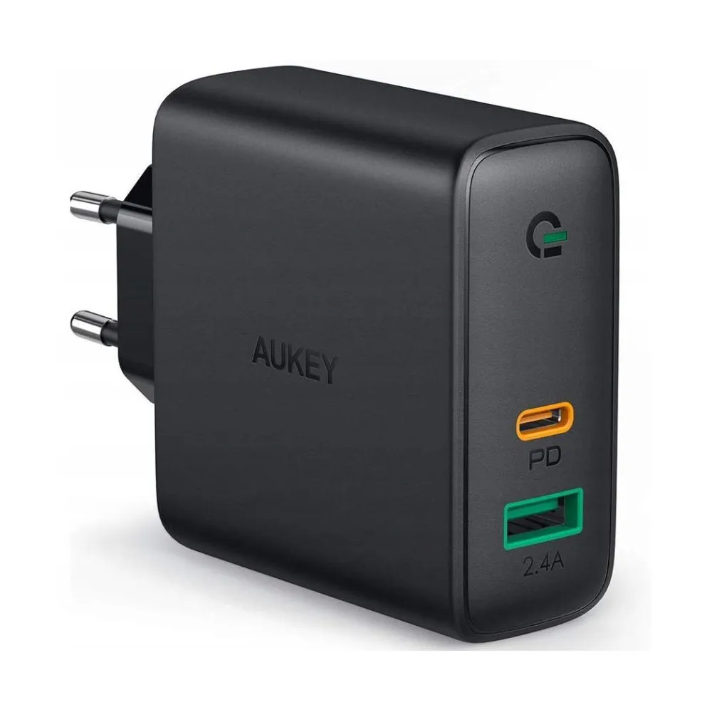 Ładowarka sieciowa AUKEY Focus Mix 30W PA-D1 - 1x USB-A, 1x USB-C, Power Delivery 5,4A 30W, Czarna