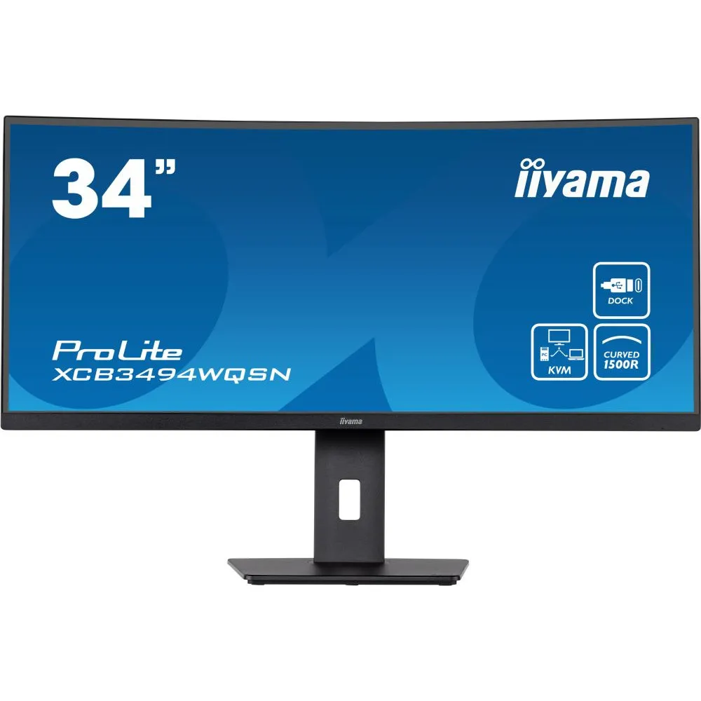 Monitor iiyama ProLite XCB3494WQSN-B5, 34", 3440x1440 (UWQHD), 120Hz, 21:9, zakrzywiony, VA, FreeSync, 0,400 ms, USB-C, Czarny |