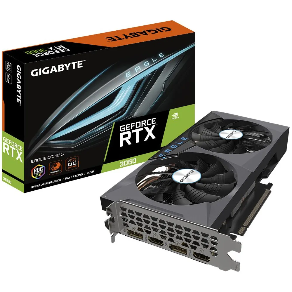 Karta graficzna Gigabyte GF RTX 3060 EAGLE OC 12G 2.0 GV-N3060EAGLE OC-12GD 2.0, 2xDP, 2xHDMI, 2 wentylatory, 1320|1807MHz | Sklep ITnes.pl, IT for BUSINESS