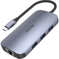 Stacja dokująca Unitek USB 1x RJ-45 1x USB-C 1x USB-C PD 1x SDHC 3x USB-A 3.2 Gen1 D1071A, Kolor srebrny, Czarna | Sklep ITnes.p