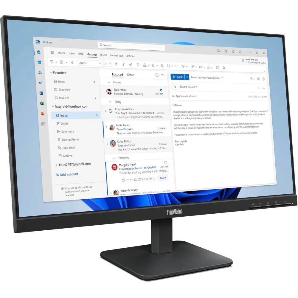 Monitor Lenovo ThinkVision S24-4e 64B5KAT1EU - 23,8"/1920x1080 (Full HD)/100Hz/IPS/4 ms/Czarny - zdjęcie