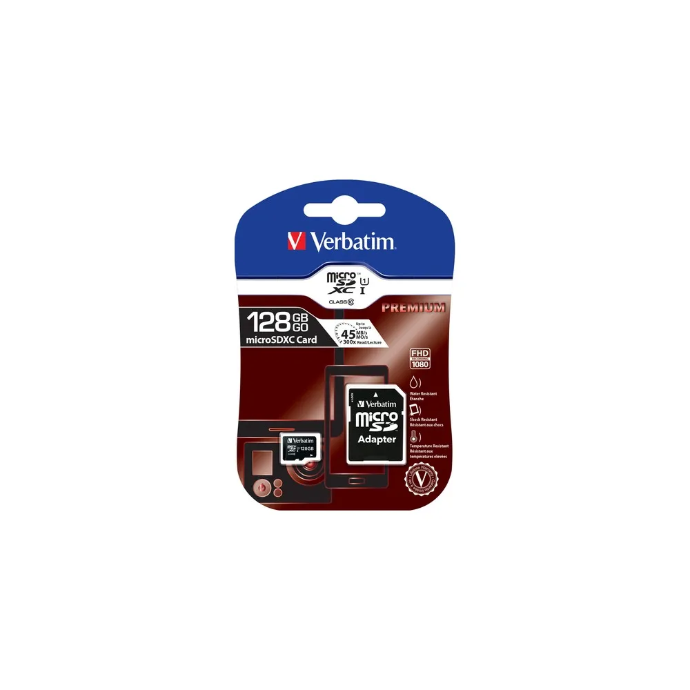 Karta pamięci Verbatim Premium MicroSDXC 128GB + adapter 44085, Class 10 UHS-I|U1, Czarna | Sklep ITnes.pl, IT for BUSINESS