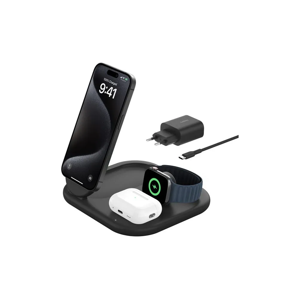 Ładowarka indukcyjna Belkin BoostCharge 3-in-1 Magnetic Foldable Wireless Charger with Qi2 15W WIZ029VFBK - Czarna