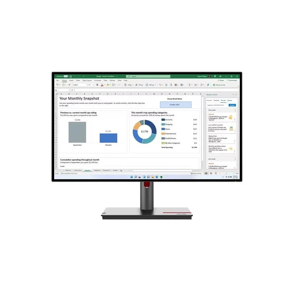 Monitor Lenovo ThinkVision P27q-30 63A2GAT1EU, 27", 2560x1440 (QHD), 60Hz(Typical), 75Hz(Max)Hz, IPS, HDR, 6,000 ms, pivot, Czar