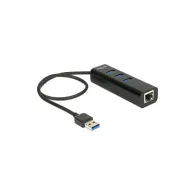 Delock 62653 HUB USB 3.0 DELOCK 3-PORTY+GIGABIT LAN AKTYWNY+ZASILACZ 35CM CZARNY DELOCK | Sklep ITnes.pl - IT for BUSINESS