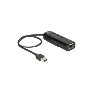 Delock 62653 HUB USB 3.0 DELOCK 3-PORTY+GIGABIT LAN AKTYWNY+ZASILACZ 35CM CZARNY DELOCK | Sklep ITnes.pl - IT for BUSINESS