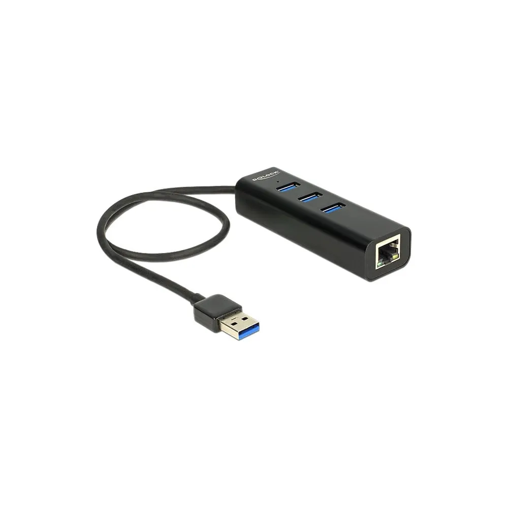 Delock 62653 HUB USB 3.0 DELOCK 3-PORTY+GIGABIT LAN AKTYWNY+ZASILACZ 35CM CZARNY DELOCK | Sklep ITnes.pl - IT for BUSINESS