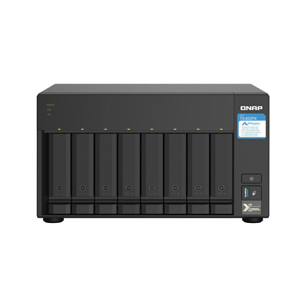 Zdjęcie produktu Serwer NAS QNAP Tower TS-832PX-AJ5 - Tower/AnnapurnaLabs Alpine AL324/16 GB RAM/8 TB/8 wnęk/hot-swap/3 lata Door-to-Door