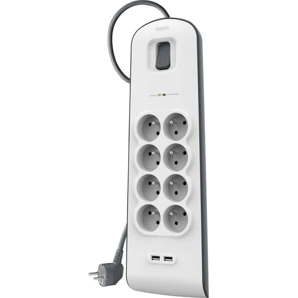 Listwa antyprzepięciowa Belkin 900J BSV804VF2M - 8 gniazd, 2 m, Biała, Szara - BSV804VF2M | Sklep ITnes.pl - IT for BUSINESS