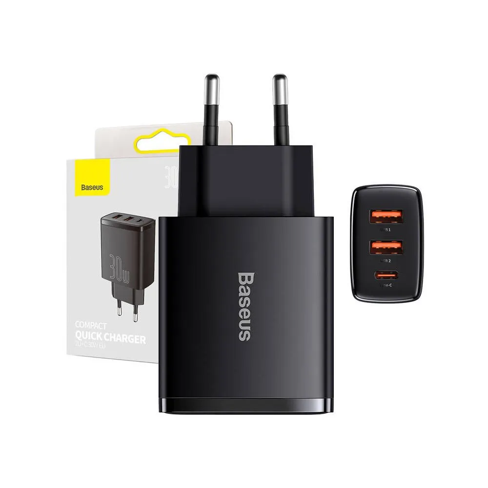 Ładowarka sieciowa Baseus Speed Dual QC3.0 Quick Charger U+U CCXJ-E01 - 2x USB-A, USB-C, 30W, Czarna