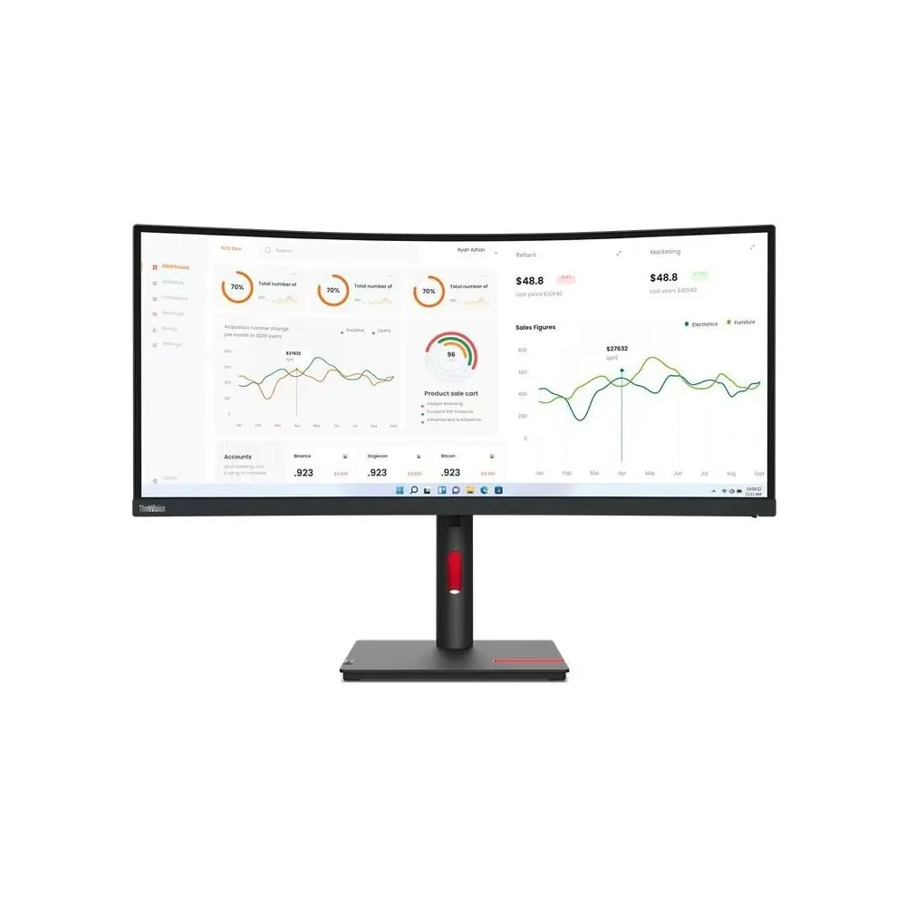 Monitor Lenovo ThinkVision T34w-30 63D4GAT1EU - 34"/3440x1440 (UWQHD)/60Hz/21:9/zakrzywiony/VA/4 ms/USB-C/Czarny