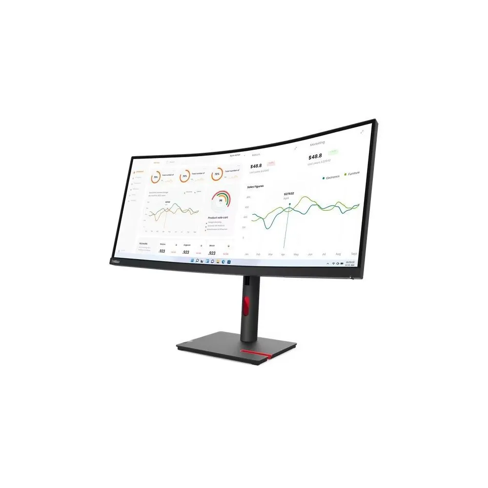 Monitor Lenovo ThinkVision T34w-30 63D4GAT1EU - 34"/3440x1440 (UWQHD)/60Hz/21:9/zakrzywiony/VA/4 ms/USB-C/Czarny - zdjęcie