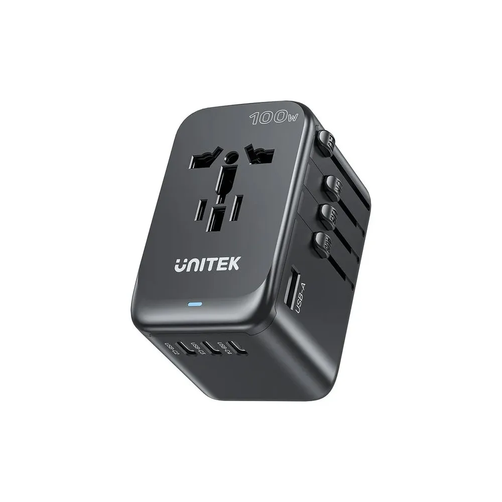 Ładowarka sieciowa Unitek GaN 100W Universal Travel Adapter P1123ABK01 - 4x USB-C, 1x USB-A, EU|US|UK|AUS, Czarna