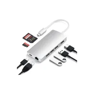 Replikator portów Satechi Aluminium Adapter V2 ST-TCMA2S - USB-C, 3x USB-A, HDMI, czytniki kart microSD i SD, Ethernet, Srebrny