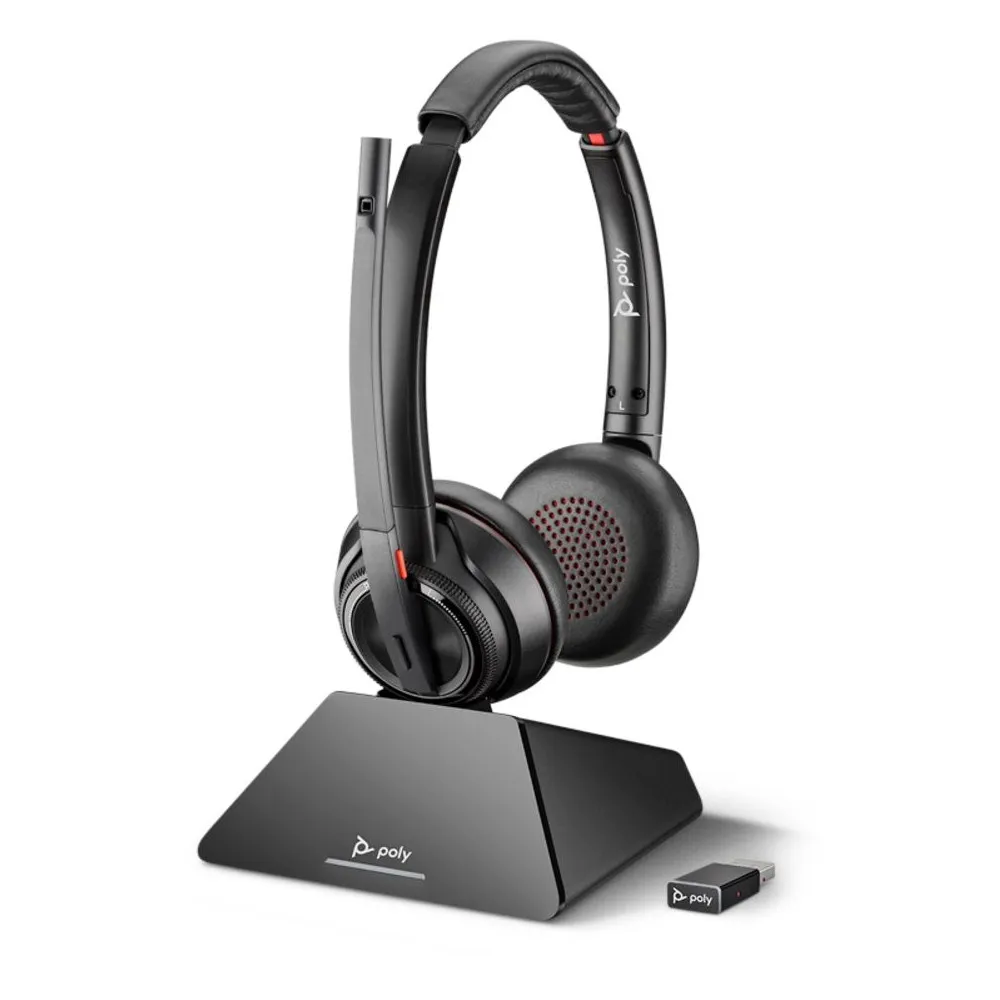 Zestaw słuchawkowy Poly Savi 8220 UC Microsoft Teams Certified DECT 1880-1900 MHz USB-A Headset 8D3F5AA - Czarny