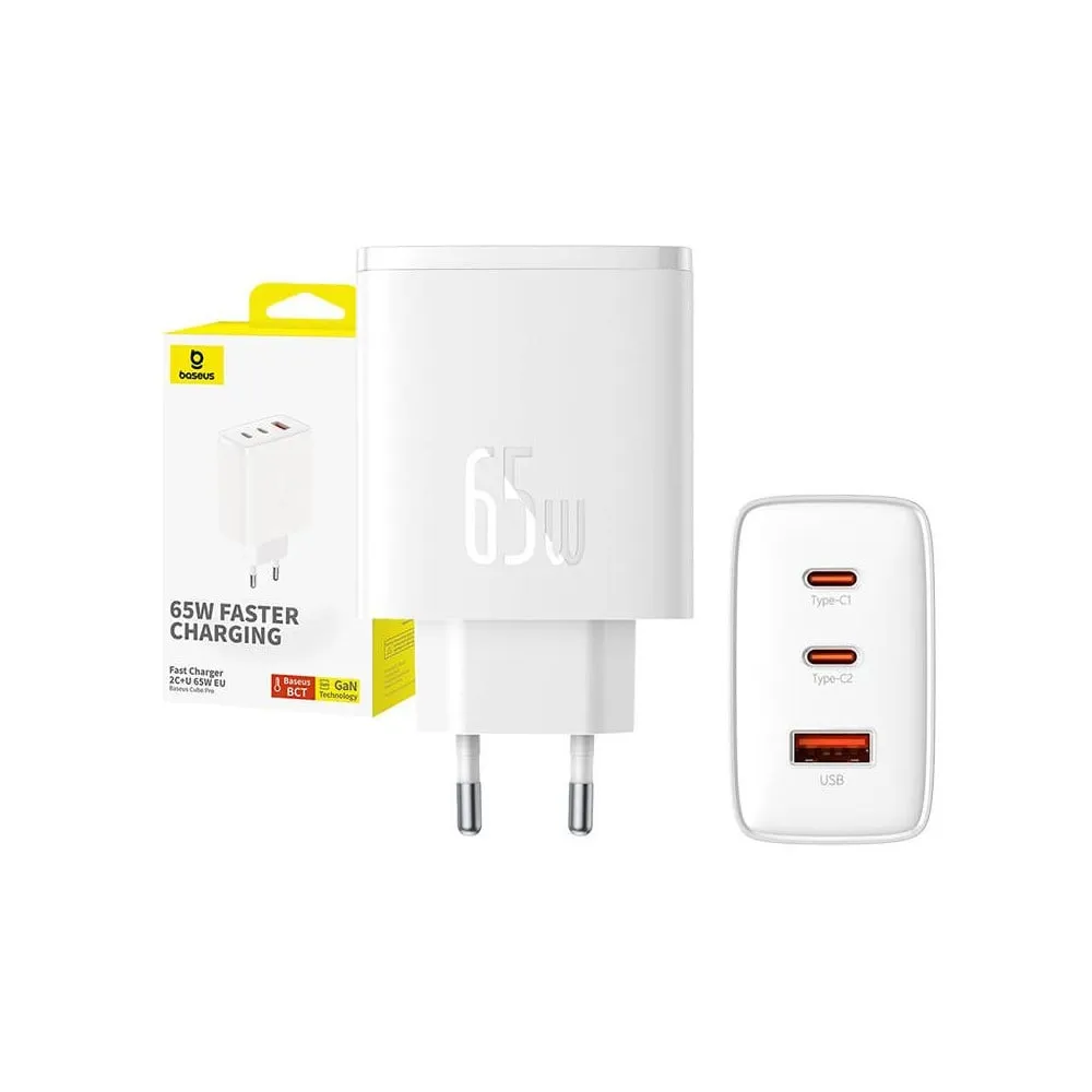 Ładowarka sieciowa Baseus GaN5 Cube Pro 65W P10152301213-00 - 1x USB-A, 2x USB-C, Biała