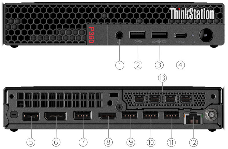 Lenovo ThinkStation P360 Tiny porty