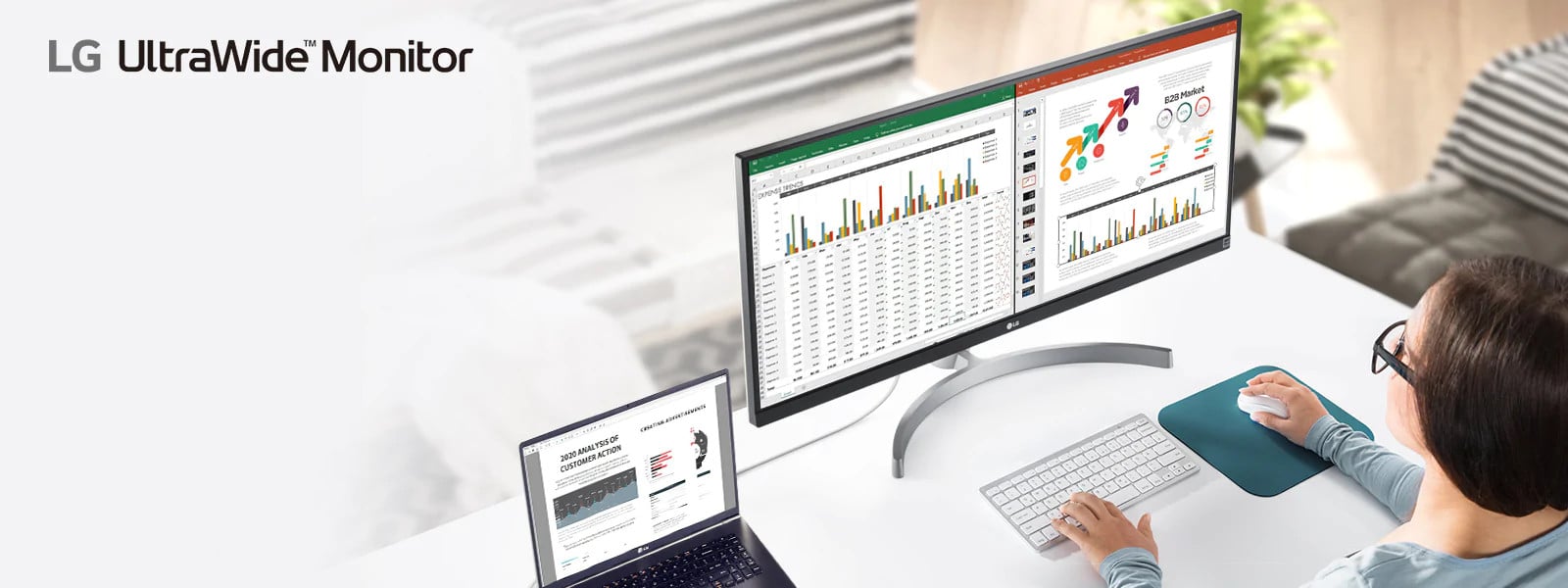 Monitory LG UltraWide to ergonomia, komfort i wygoda w pracy na obrazie.